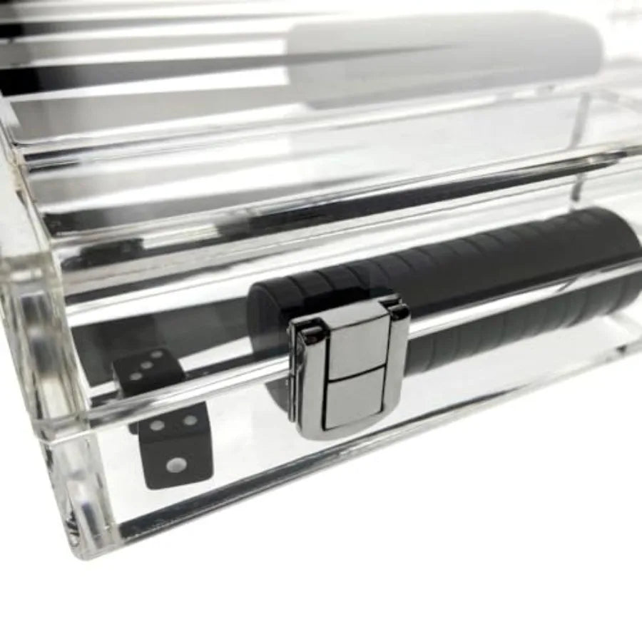 Luxe Acrylic Backgammon Set Deluxe Portable Folding Game Set with Dice and Cups for Home Travel and Social Gatherings Elegant B