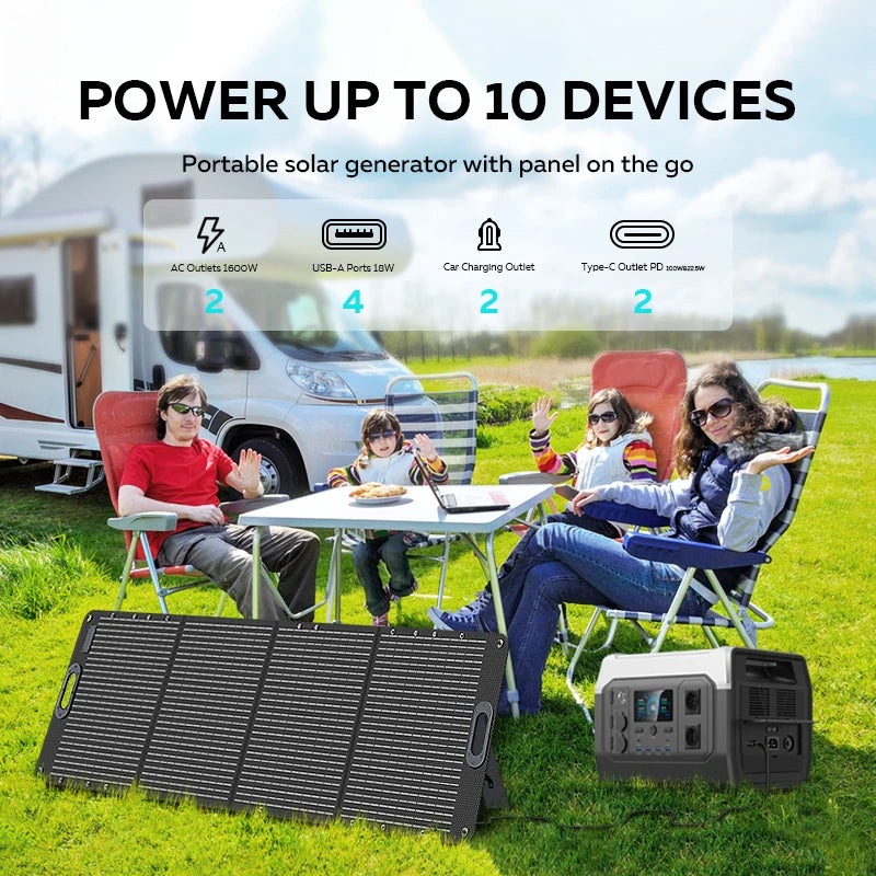 1800w Portable Power Station, 200w Solar Panel for Camping Solar Generator