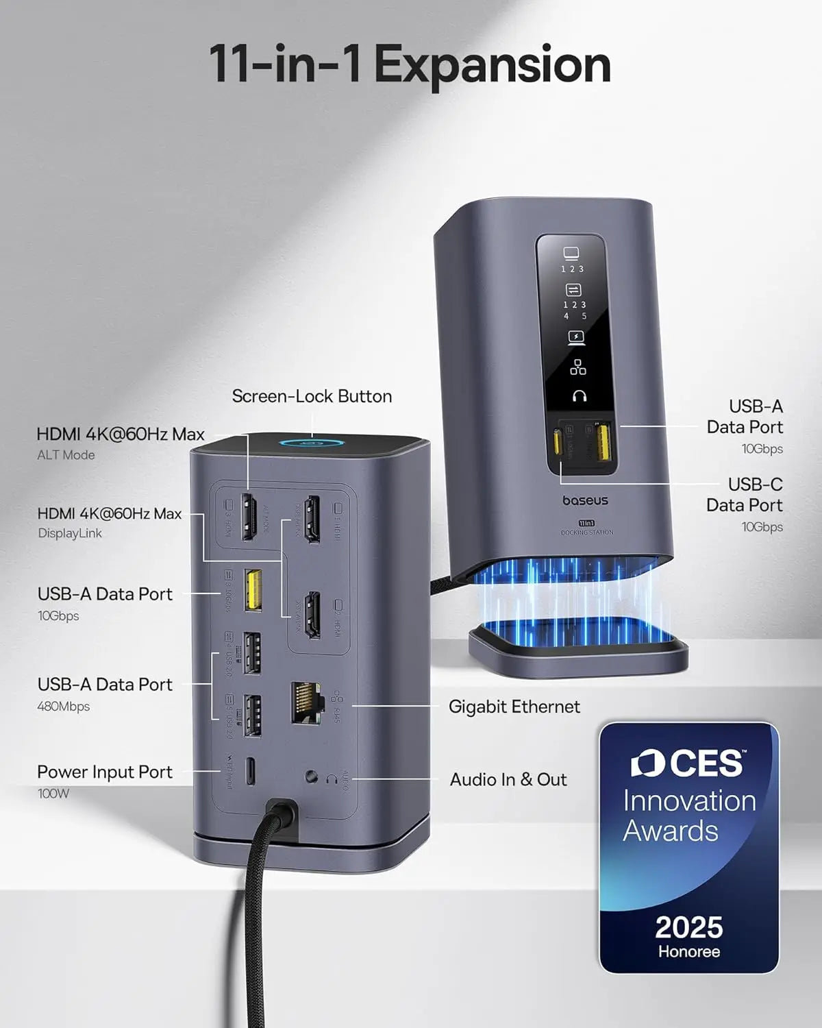 USB-C Docking Station with Triple 4K HDMI, 10Gbps Ports, 100W PD & Gigabit Ethernet for Mac/Windows Laptops