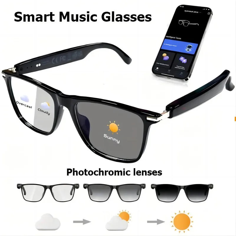 New smart glasses with built-in microphone and speaker.