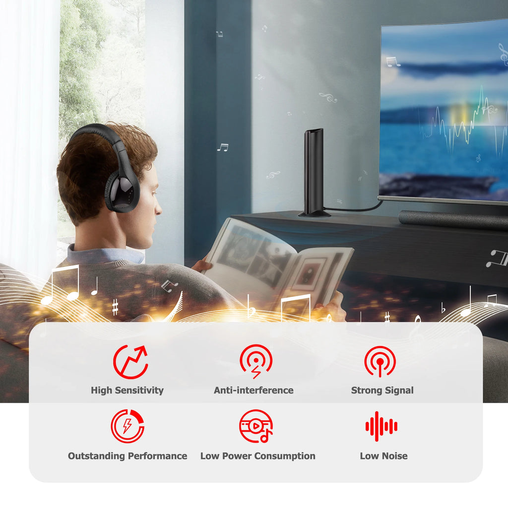 Wireless Headphone Emitter & Receiver Set FM Radio Computer TV Monitor Cordless Headphone Wired Headset with Microphone for TV L