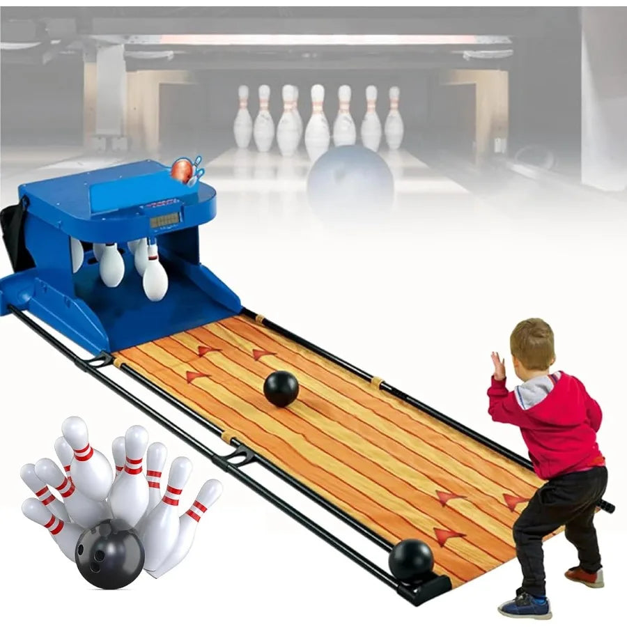 Electronic Bowling Alley Game with Automatic Reset Indoor Bowling Ball Sports Game Console with LED Electronic Scoreboard Light