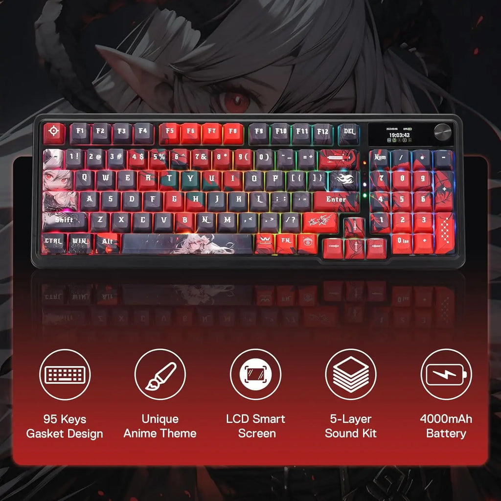 K719 PRO Wireless Gasket Gaming Hype Screen & Knob, 95 Keys Mechanical Keyboard,Easy-Control 1.14’’ TFT Info Display