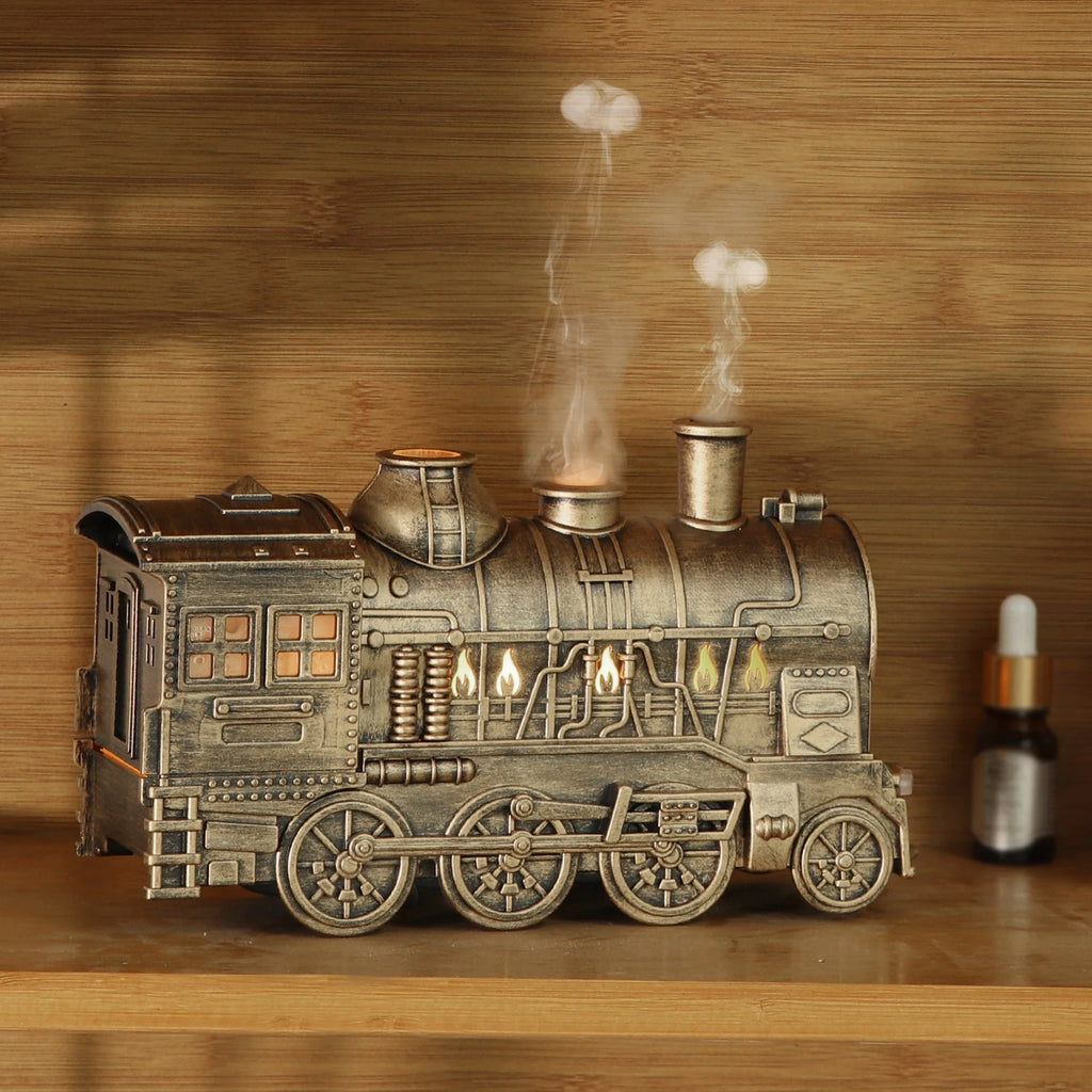300ML Vintage Steam Train Air Diffuser Humidifier with 2-Color LED Light Cool Mist for Relaxation Home Decor.