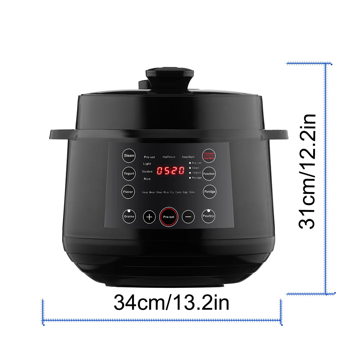 9-in-1 Multi Cooker 6-Liter 1000W Stainless Steel Programmable Pressure Cooker Slow Cooker Rice Maker Steamer Sauté Pan