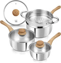 Stainless Steel Saucepan Set with Steamer, 18/10 Tri-Ply Base, Cool-Touch Handles, Induction Compatible for Healthy Cooking