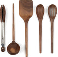 5-Piece Walnut Wooden Kitchen Utensil Set - Turner, Tongs, Slotted Spoon, Ladle & Spoon - Safe for Nonstick Cookware