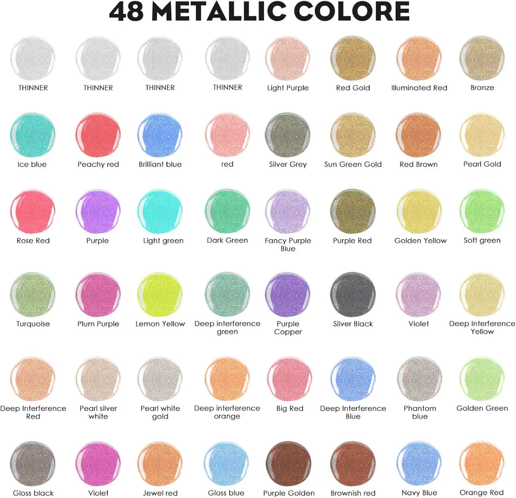 44 Colors with 4 Thinner Metallic Airbrush Paint Set (0.67 oz), Water Based Acrylic Air Brush Paint for Metal, Plastic Models.