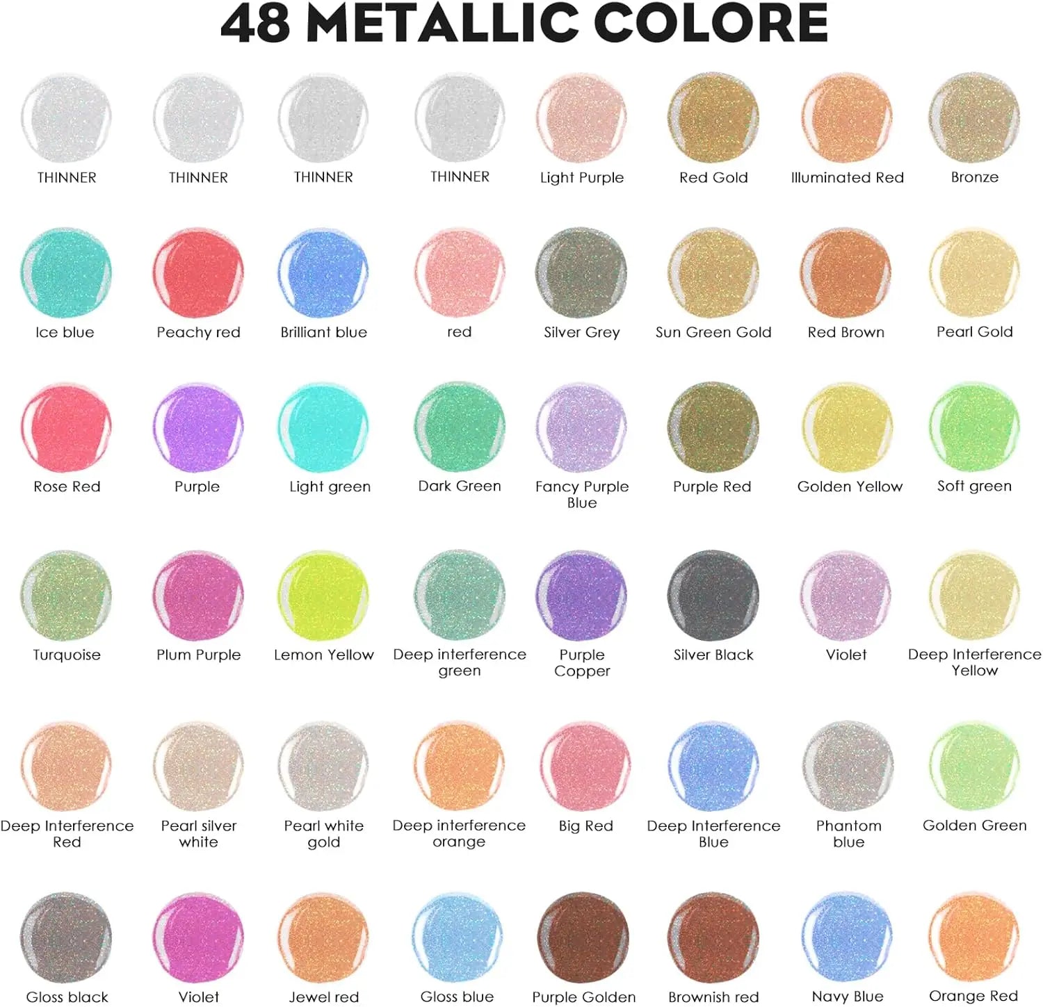 44 Colors with 4 Thinner Metallic Airbrush Paint Set (0.67 oz), Water Based Acrylic Air Brush Paint for Metal, Plastic Models.