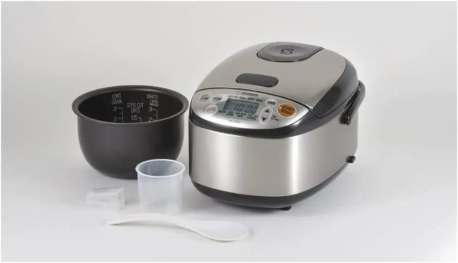 Compact 3-Cup Rice Cooker with Multiple Menu Settings, Stainless Steel, Retractable Cord & Easy Transport