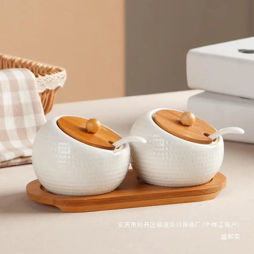 Seasoning Box Chili Jar With Lid Seasoning Bottle Jar Set Seasoning Box Ceramic Salt Jar Household Kitchen Supplies Storage Tank