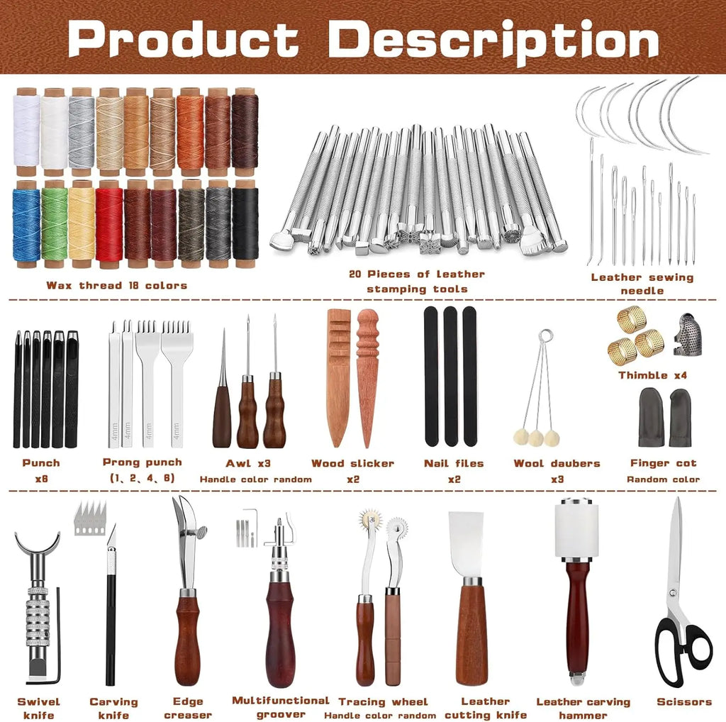 92-Piece Leather Crafting Tool Kit with Storage Bag for DIY Carving, Punching, Sewing & Stamping Projects