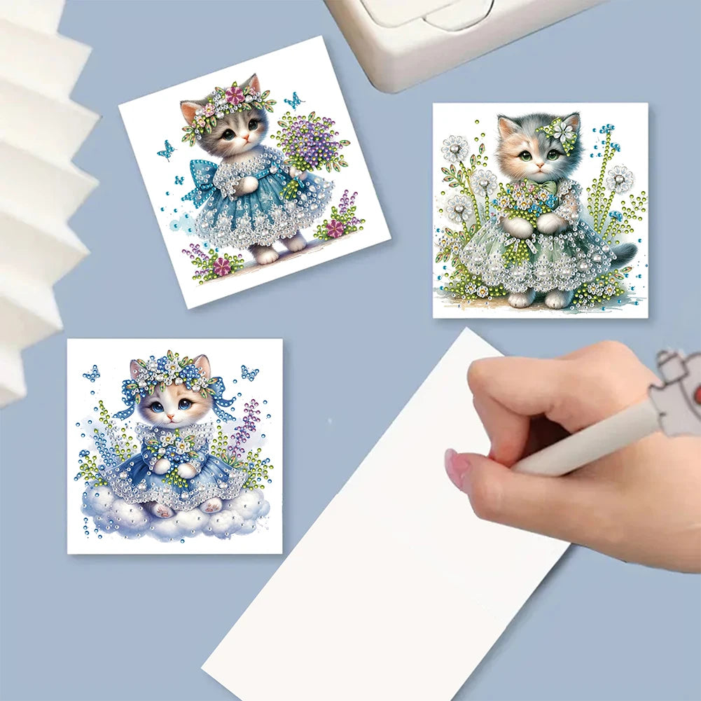 6pcs 5D Rhinestone Arts Greetings Birthday Card DIY Diamond Art Greeting Cards Handmade Diamond Painting Greeting Thank You Card