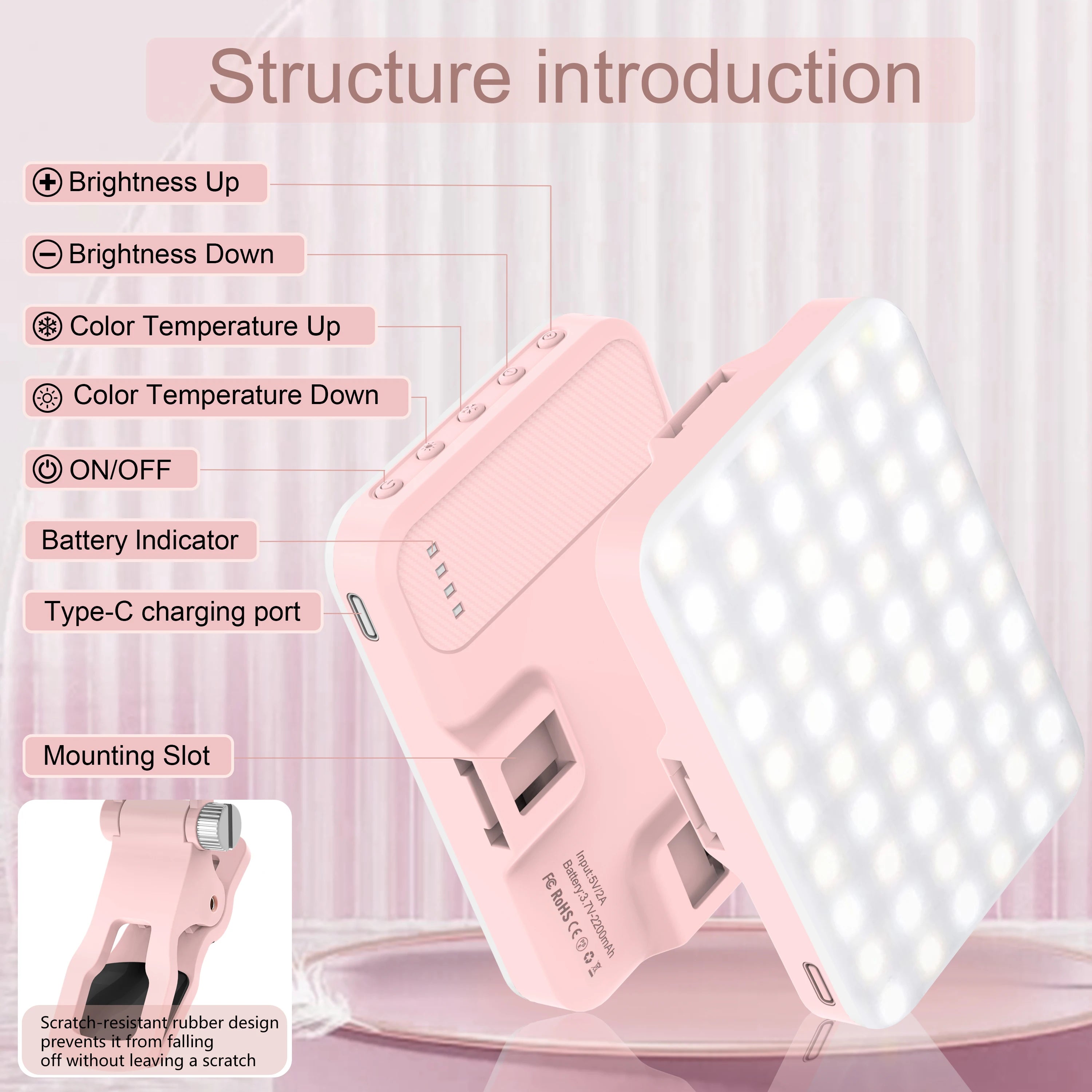LED Selfie Light 60 High Power Rechargeable Clip Fill Video Light.