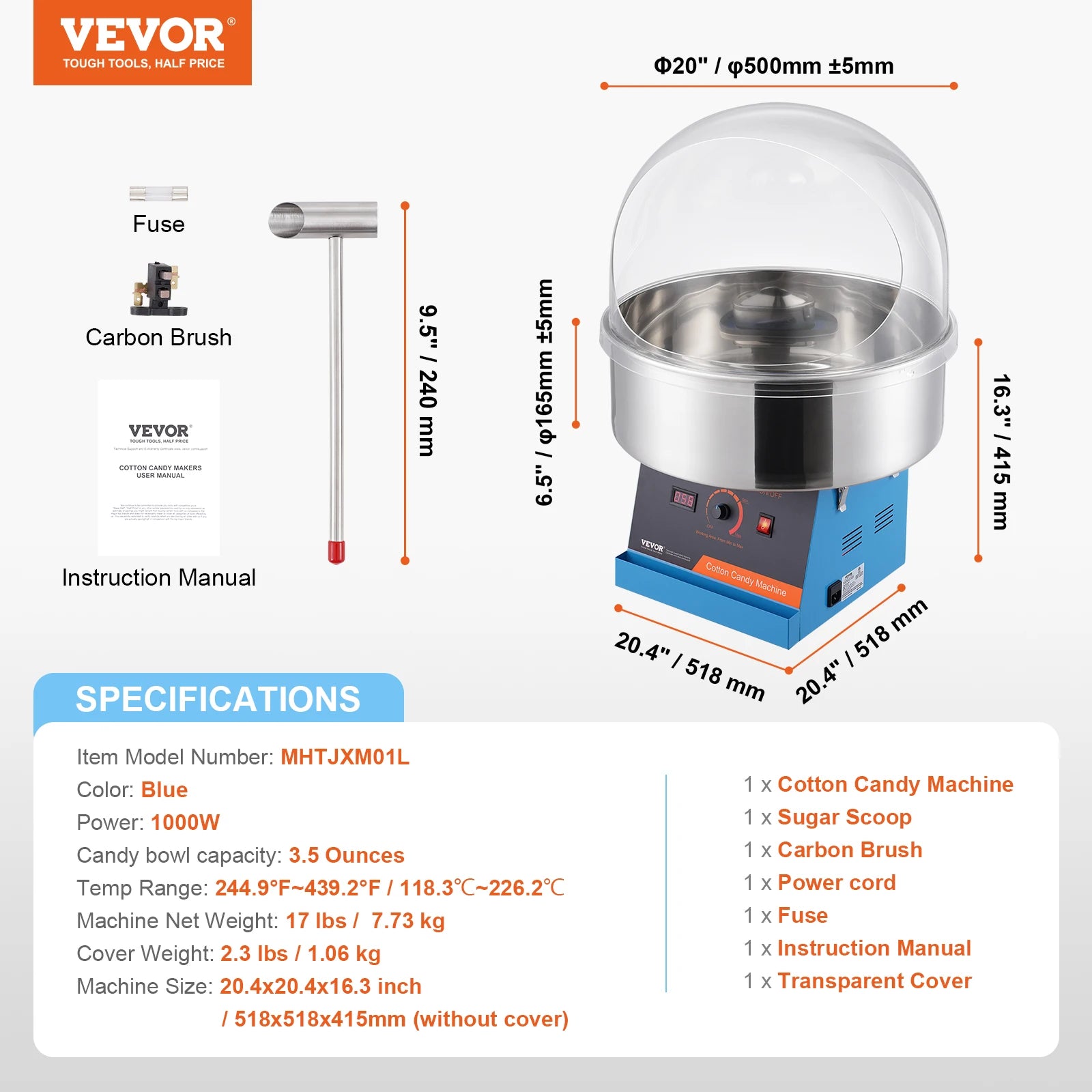 Electric Cotton Candy Machine 1000W Candy Floss Maker Commercial Cotton Candy Machine Stainless Steel Bowl Sugar Scoop