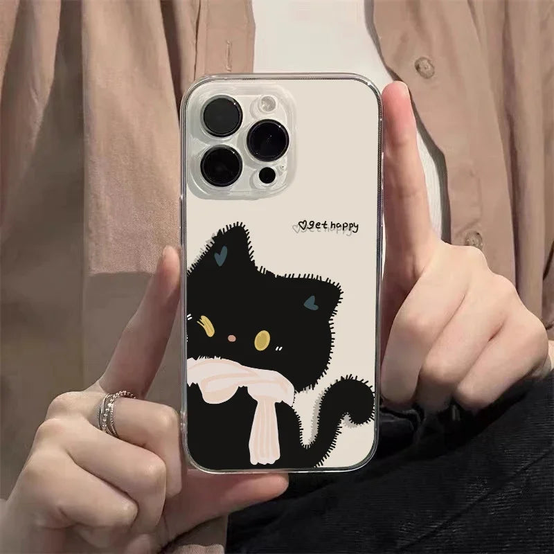 Cartoon Black White Cat Clear Cover.