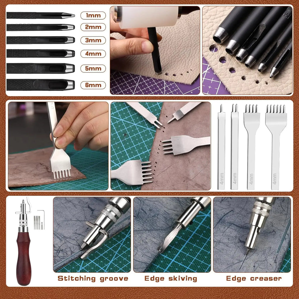 92-Piece Leather Crafting Tool Kit with Storage Bag for DIY Carving, Punching, Sewing & Stamping Projects