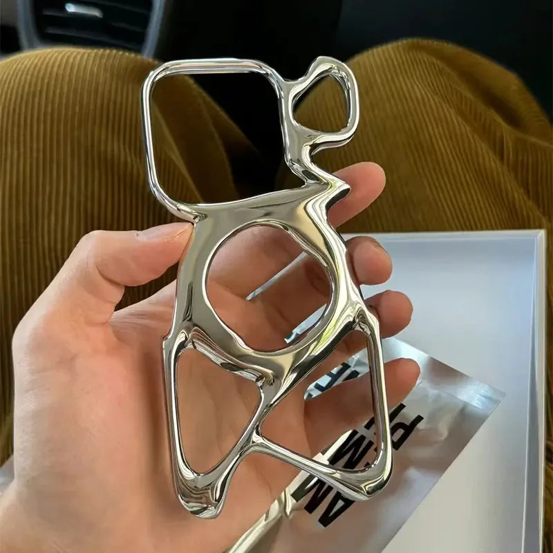 Hollow Electroplated Silver Magnetic Phone Case.