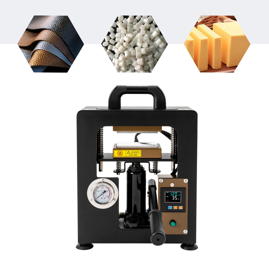 10T Hydraulic Heat Press Machine with LCD & Pressure Gauge, 900W Fast Heating for PU, Plastic, Textiles – US Plug 110V