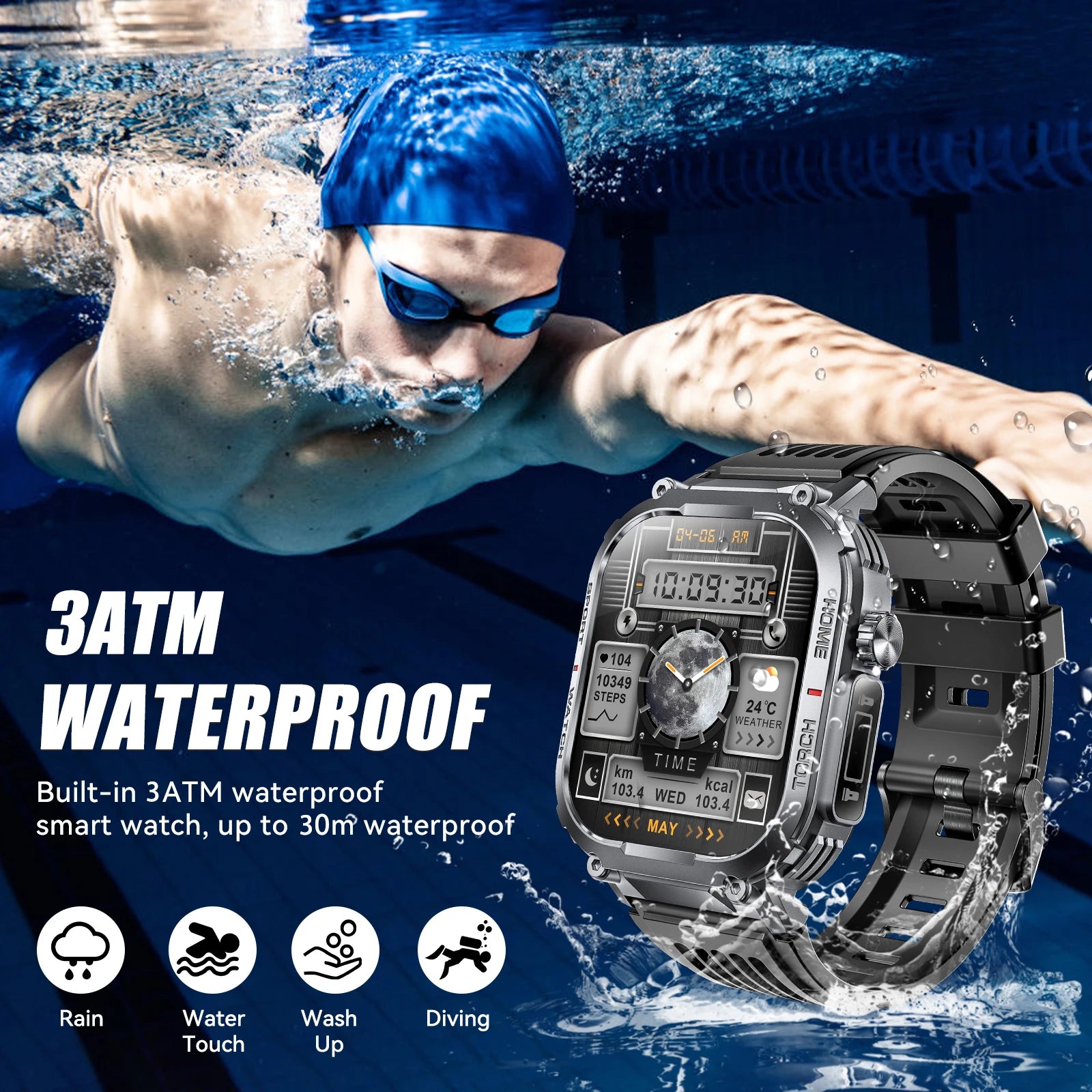 2024New Smart Watch Men 3ATM Waterproof 2.02"S320B With Compass And LED Flashlight Sports And Fitness Tracking Heart Rate