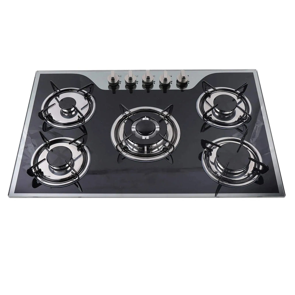 Gas Cooktop 30 Inch Gas Stove Cooktop Stove Burner Tempered Glass Built in 5 Burners Gas Hob Grate Stovetop Lpg/Ng Convertible (
