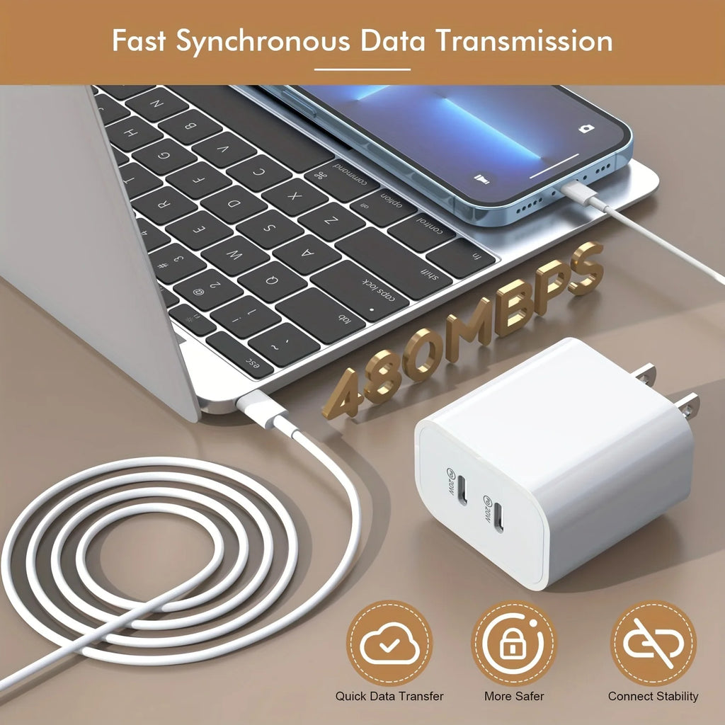 2Packs Wall Charger 40W Dual USB C With 10FT USB C Cable.