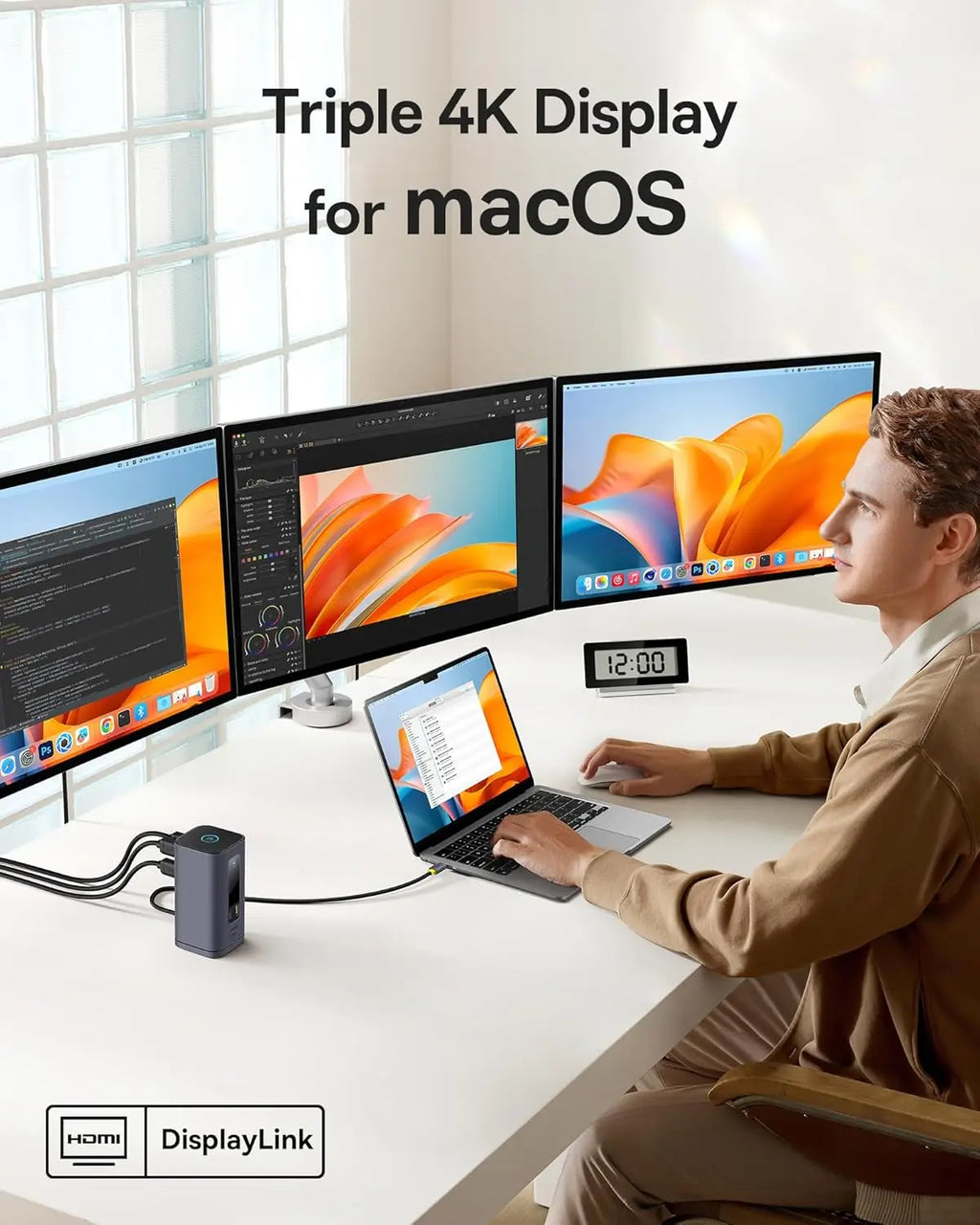 USB-C Docking Station with Triple 4K HDMI, 10Gbps Ports, 100W PD & Gigabit Ethernet for Mac/Windows Laptops