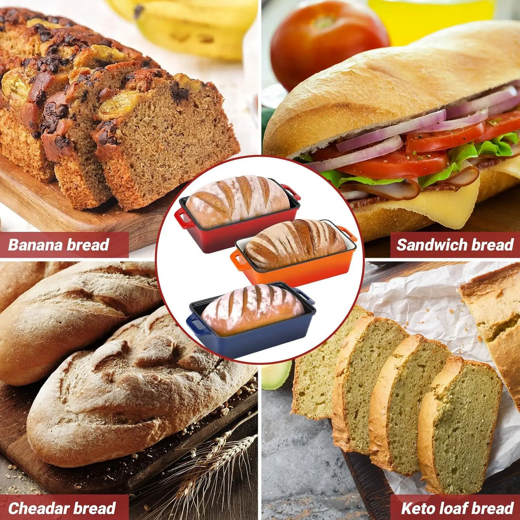 Enameled Cast Iron Loaf Pan with Lid, 2-Piece Set for Baking Homemade Bread, Oven Safe