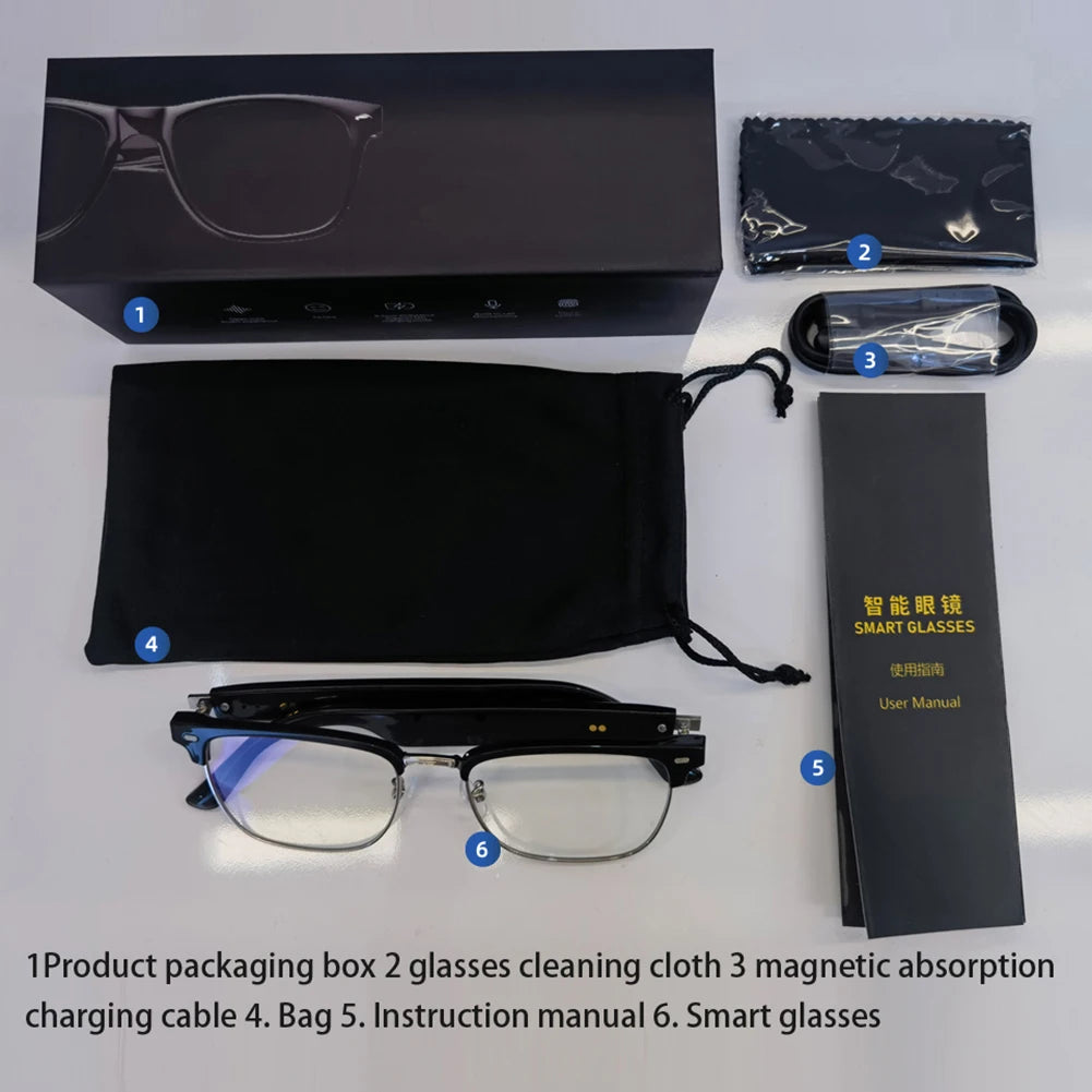 2025 BT Audio Glasses Remote Shooting with Camera Open Ear Sound Mic & Speakers Wearable Eyeglass for Outdoor Sport Glasses