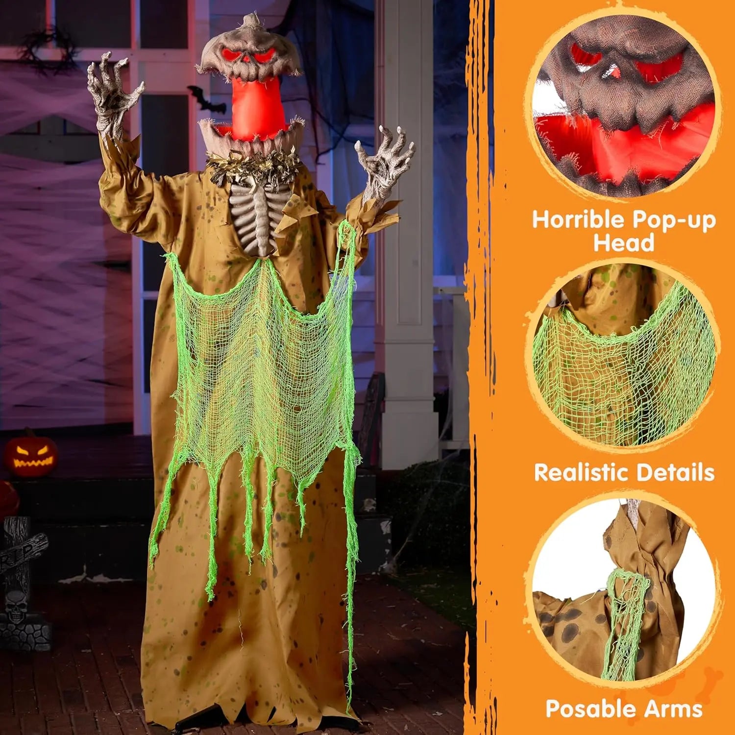 67" Halloween Animated Pumpkin Ghost Decorations Outdoor with Pop Up Head.