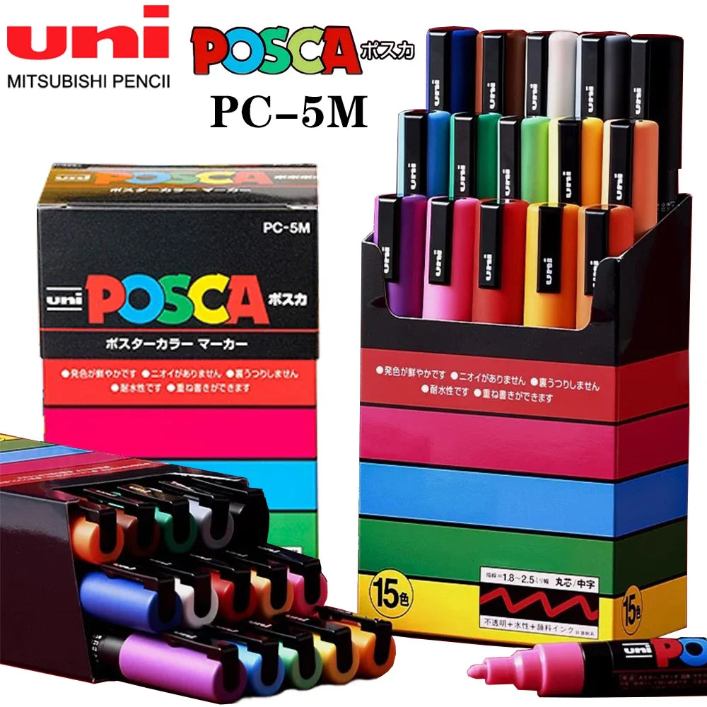 15Colors Marker Pen Set, Acrylic Plumones Rotuladores PC-5M POP Poster Pen/Graffiti Advertisement Art Stationery