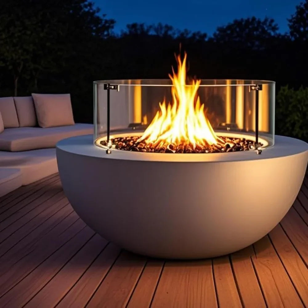 31.5 Inch Outdoor Propane Round Burner, 2 Pieces Concrete Fire Pit.