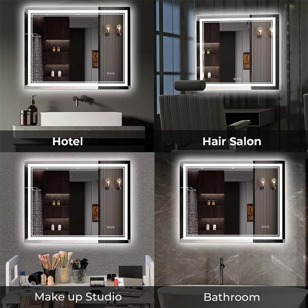 LED Front Backlit Dimmable Vanity Wall Mirror HD Anti-fog