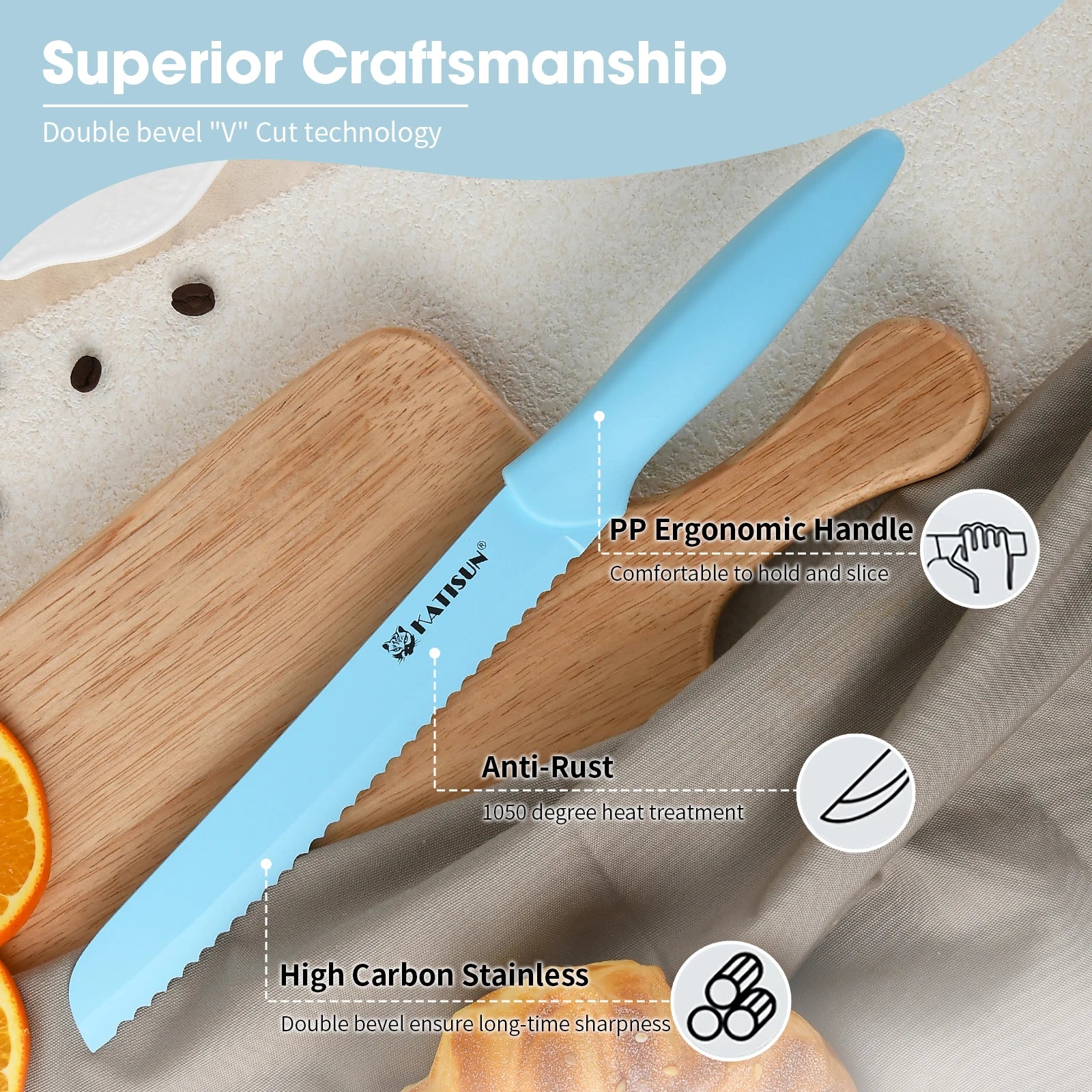 14 Pieces Blue Kitchen Knife Color Block Set , Anti-Rust Color Titanium Coated Carbon Steel, 12 Knives with Shears and Block