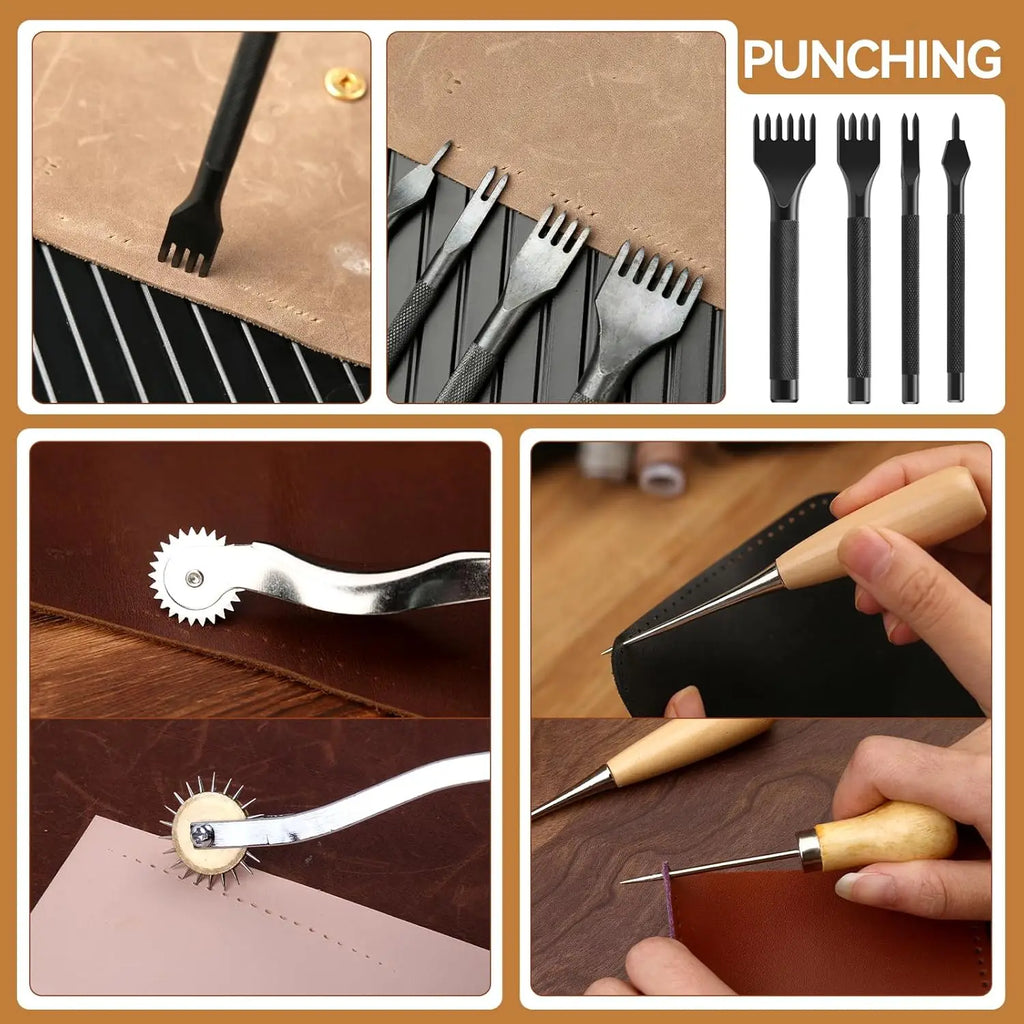 60-Piece Leather Craft Kit with Storage Bag, Includes Sewing Tools, Stamping & Punching Tools for DIY Projects