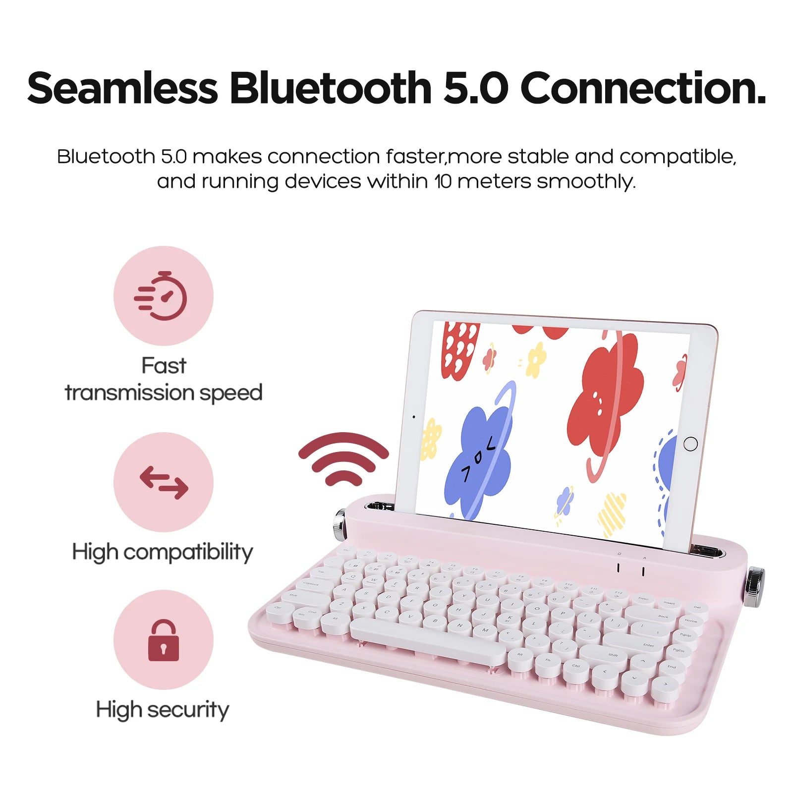 Retro Typewriter Aesthetic Keyboard, 75% Compact Wireless Keyboard with Integrated Stand for Multi-Device