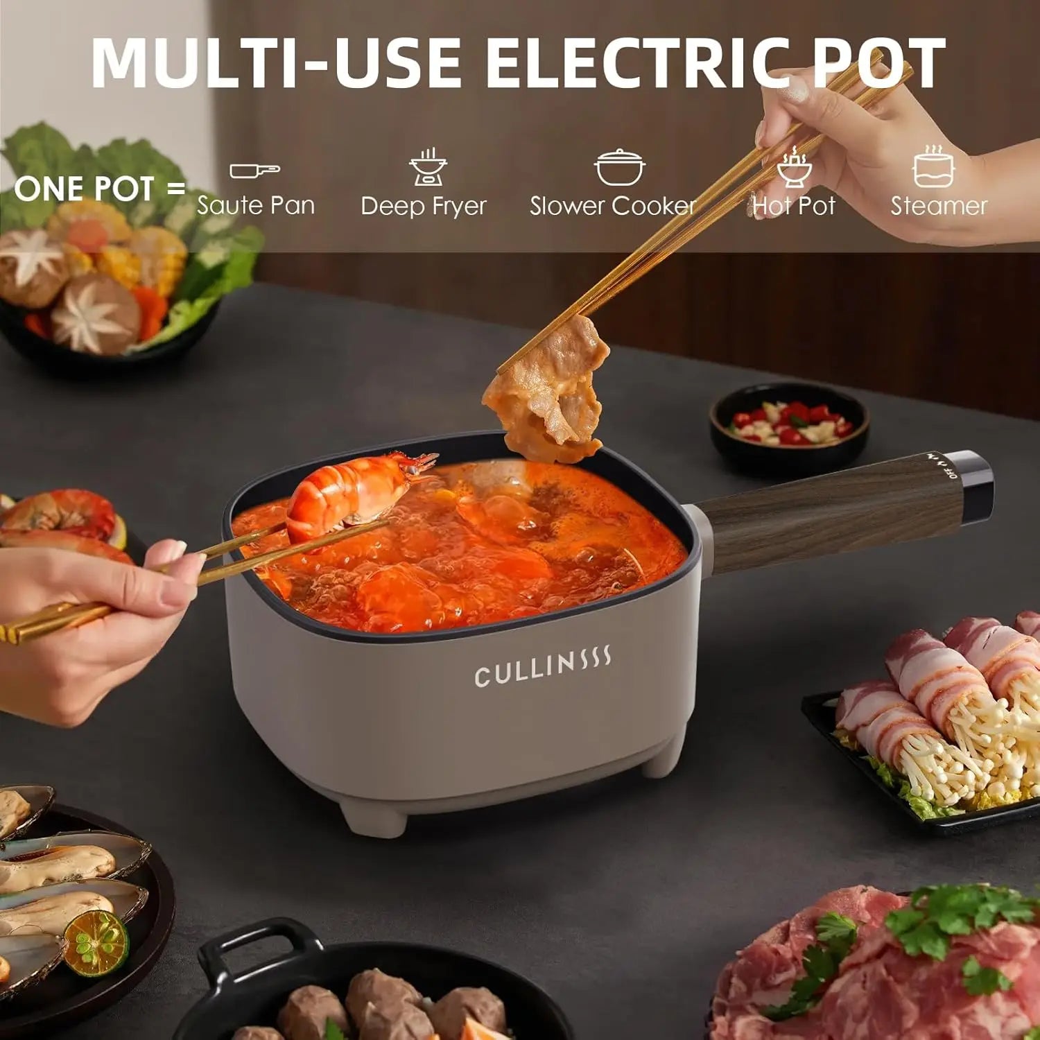 2L Electric Hot Pot with Steamer, Portable Multi-Cooker for Dorm, Office & Travel, Nonstick Coating Included