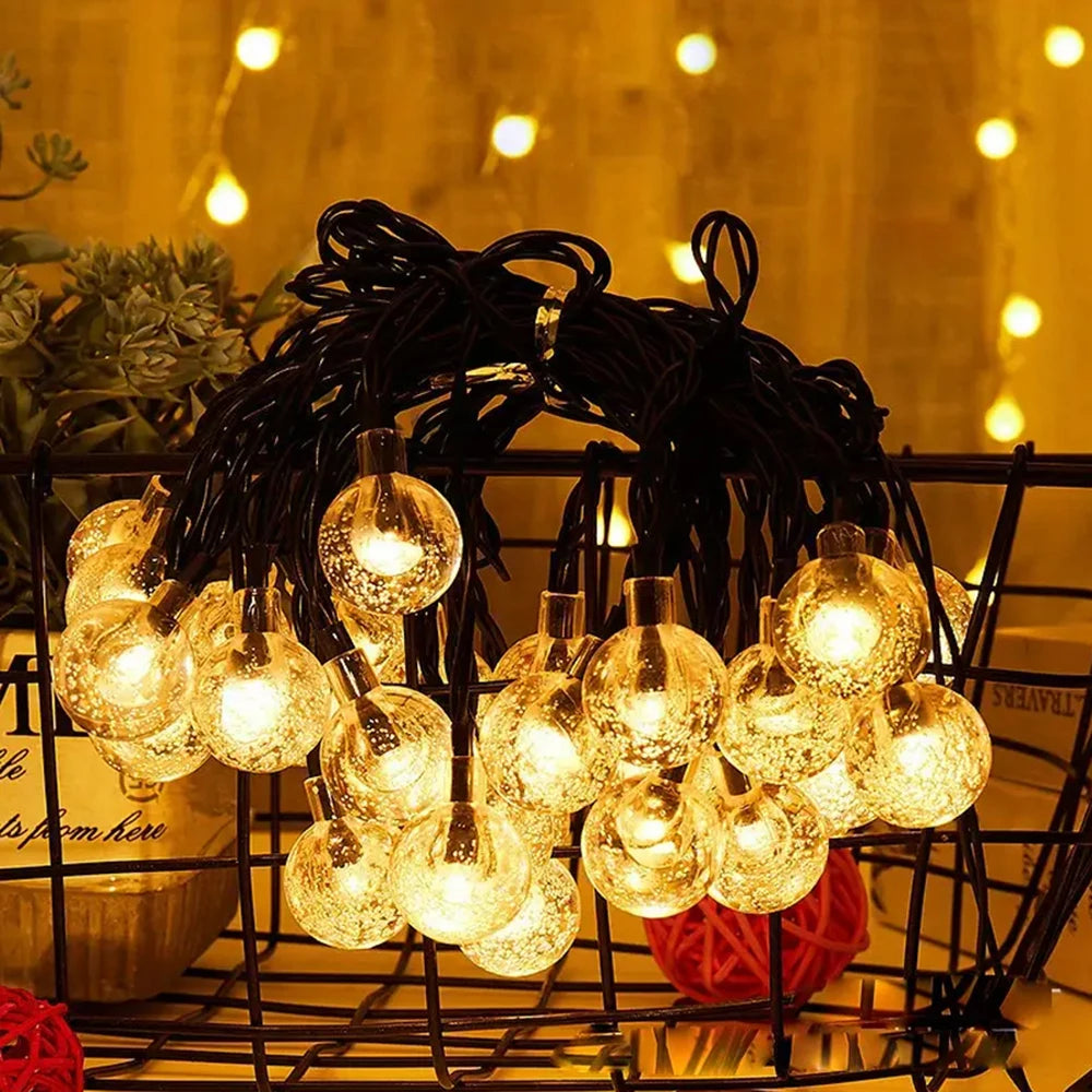 Solar String Lights Outdoor Bubble Ball Lighting String 8 LIghting Modes for Garden.