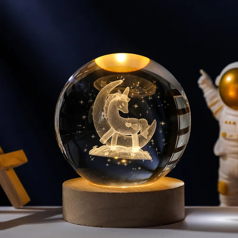 6/8cm 3D Crystal Ball Planet Night Light Laser Engraved Solar System.