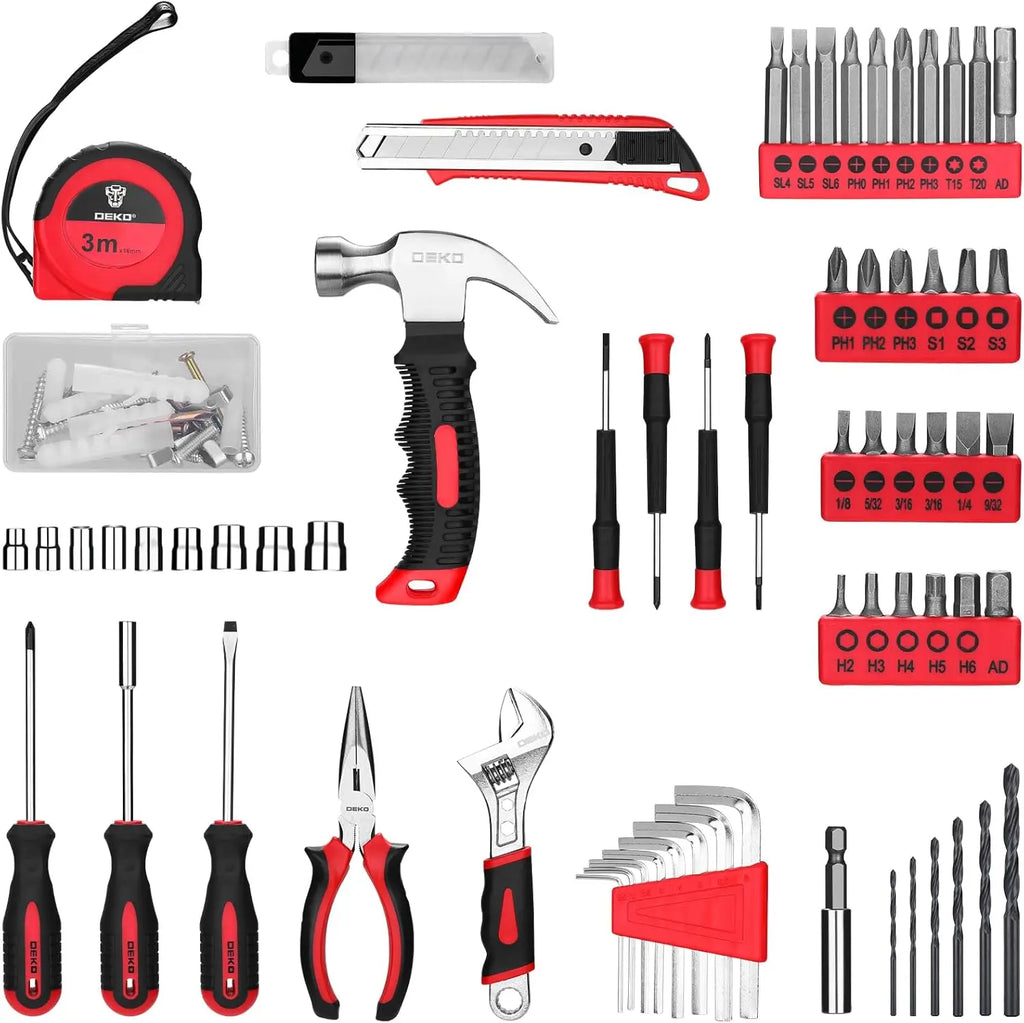 Drill Set Tool Set with 8V Red Cordless Drill, Home Tool Kit with Drill, Hand Tool Kits for Women 126 Piece