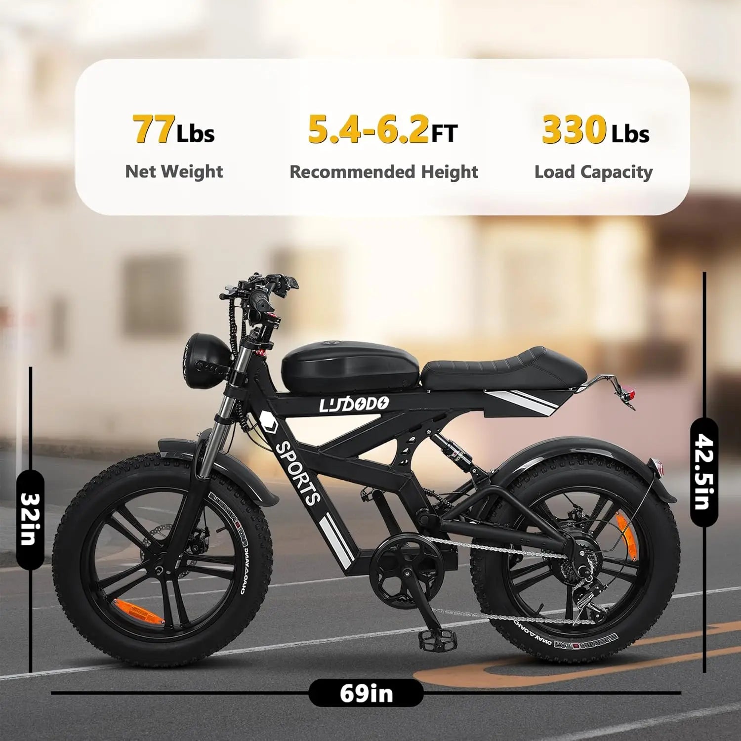 Electric Bicycle Motorcycle 1500W Peak 75Miles 48V18AH Battery 7 speed.
