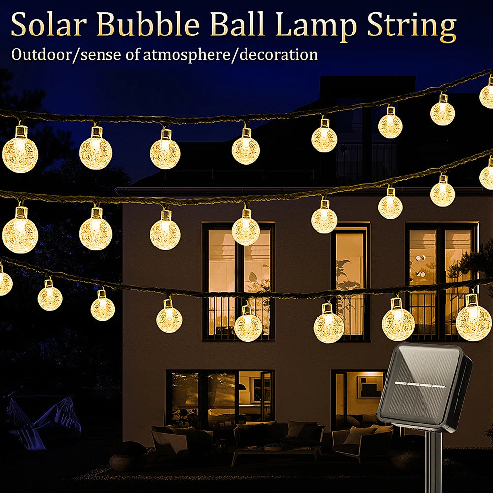 Solar String Lights Outdoor Bubble Ball Lighting String 8 LIghting Modes for Garden.