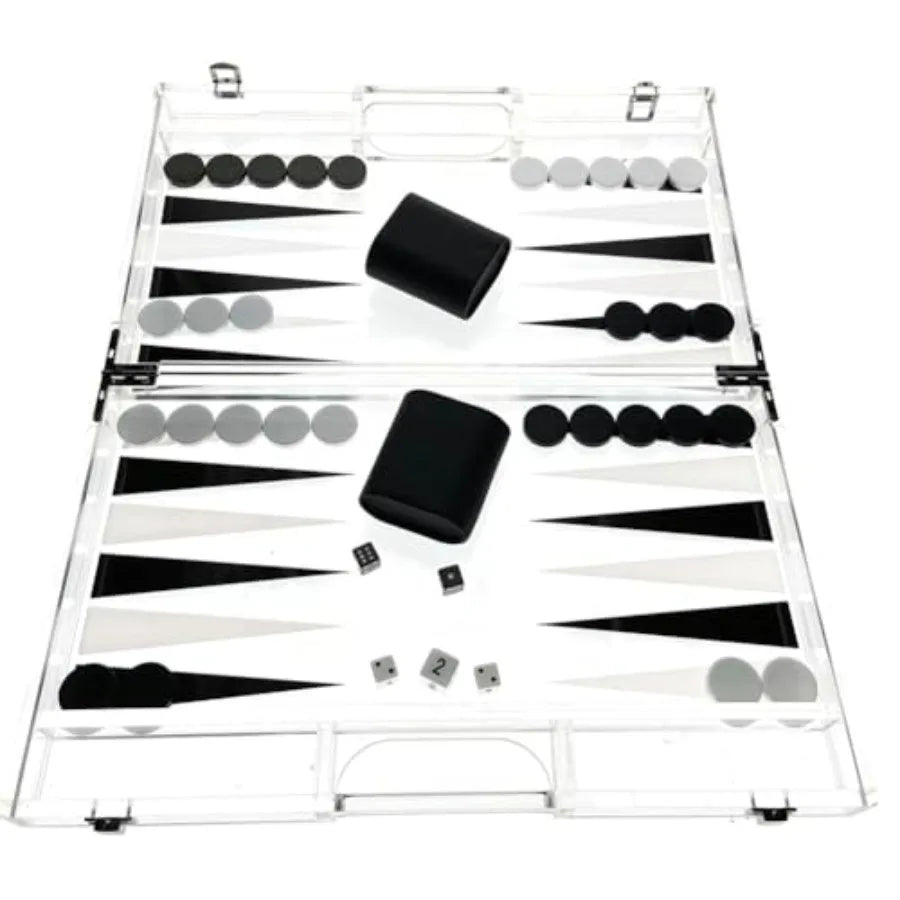 Luxe Acrylic Backgammon Set Deluxe Portable Folding Game Set with Dice and Cups for Home Travel and Social Gatherings Elegant B