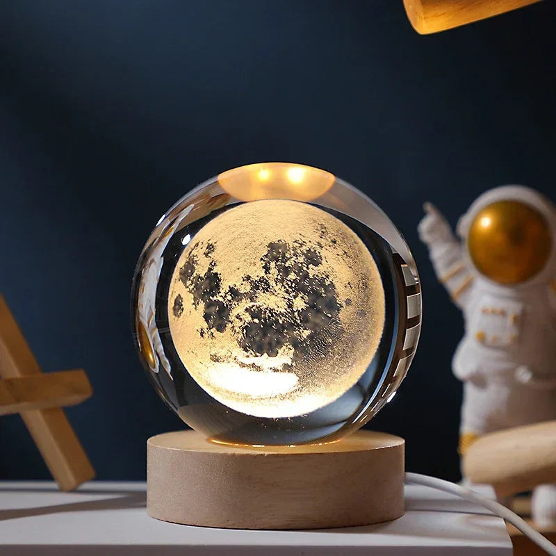 6/8cm 3D Crystal Ball Planet Night Light Laser Engraved Solar System.