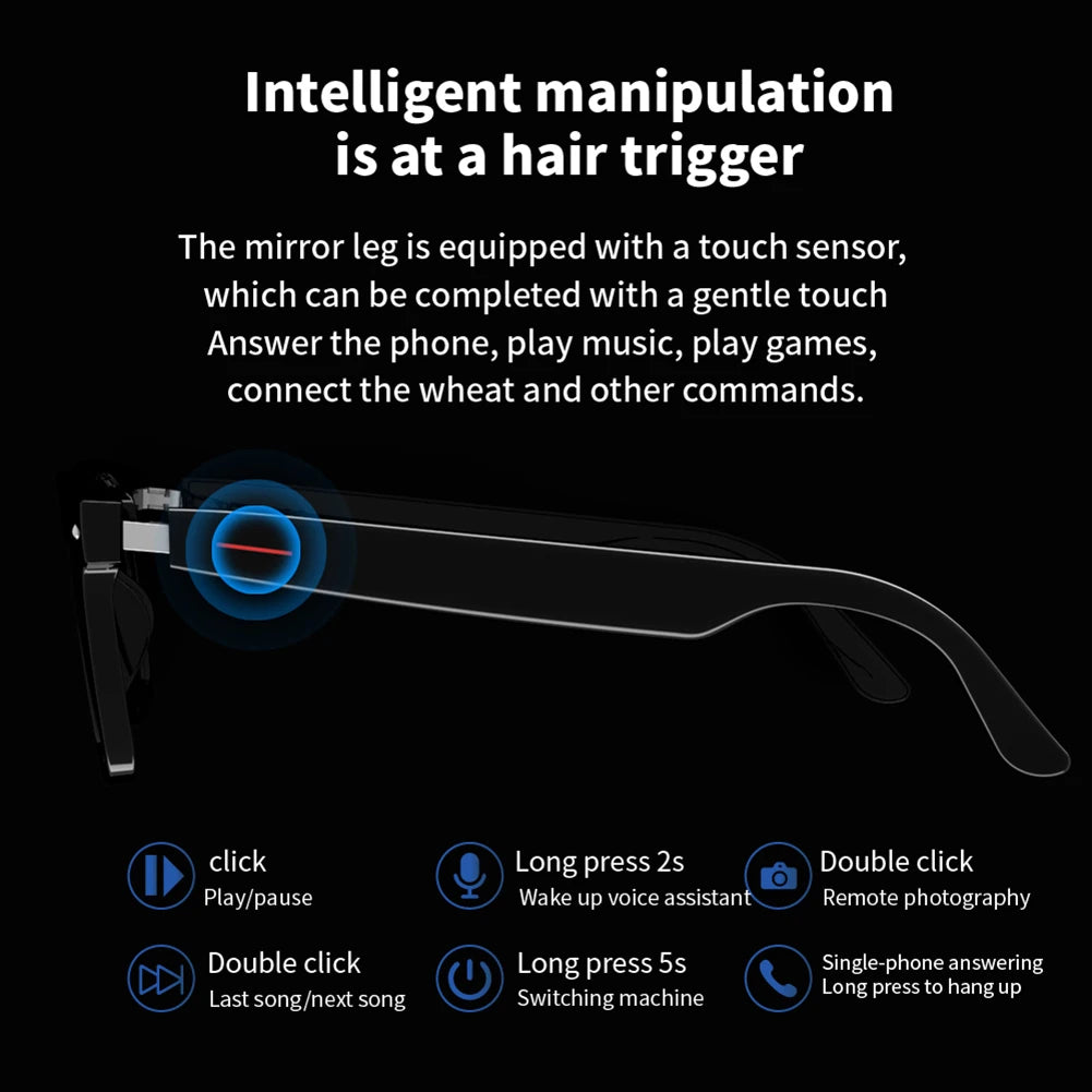 2025 BT Audio Glasses Remote Shooting with Camera Open Ear Sound Mic & Speakers Wearable Eyeglass for Outdoor Sport Glasses