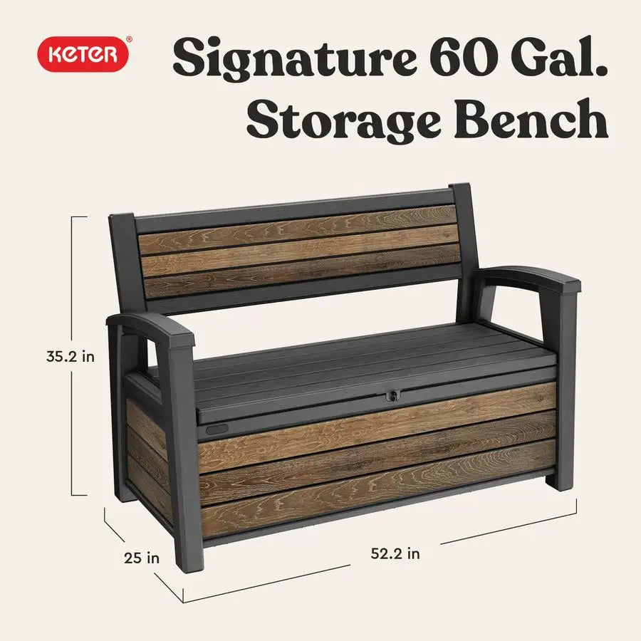 60 Gallon Storage Bench Deck Box for Patio Furniture,