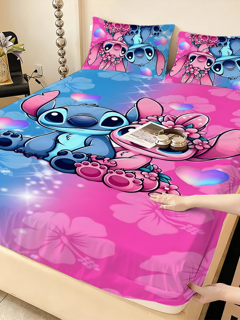 Disney Stitch stretch bed sheets, double bed sheets, soft and warm velvet bedspreads, mattress covers, sheet protection covers,