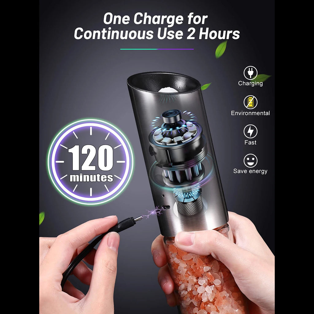 2pcs electric salt and pepper grinder set, USB rechargeable salt and pepper grinder set, electric salt and pepper grinder