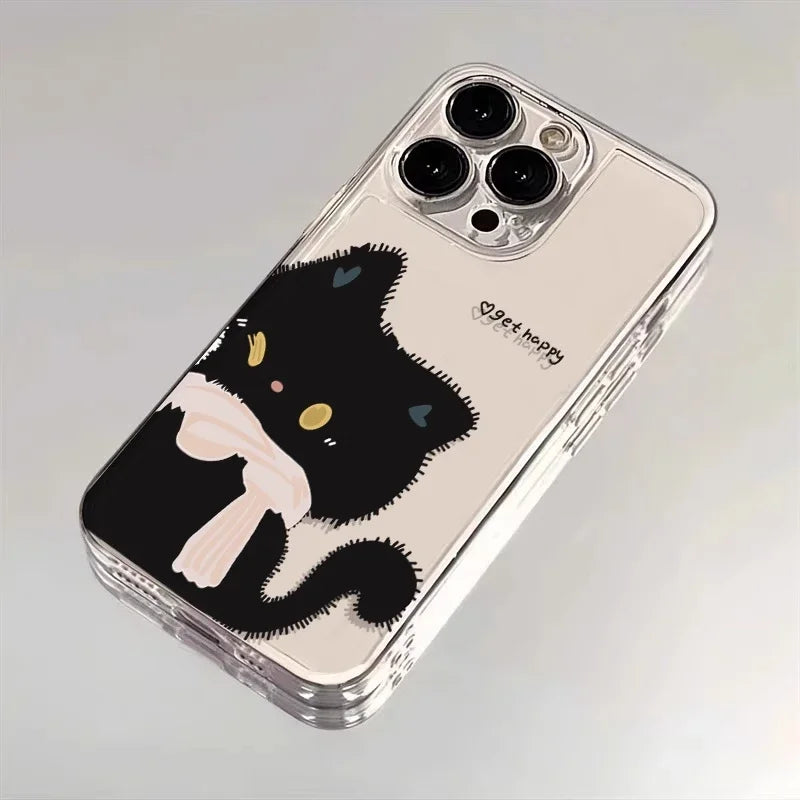 Cartoon Black White Cat Clear Cover.