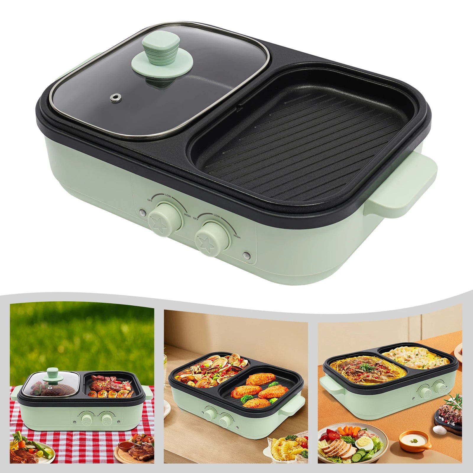 Cookware set-2-in-1 Hot Pot and Grill: Dual Heating Zones for Simultaneous Cooking, Perfect for Family and Friend Gatherings